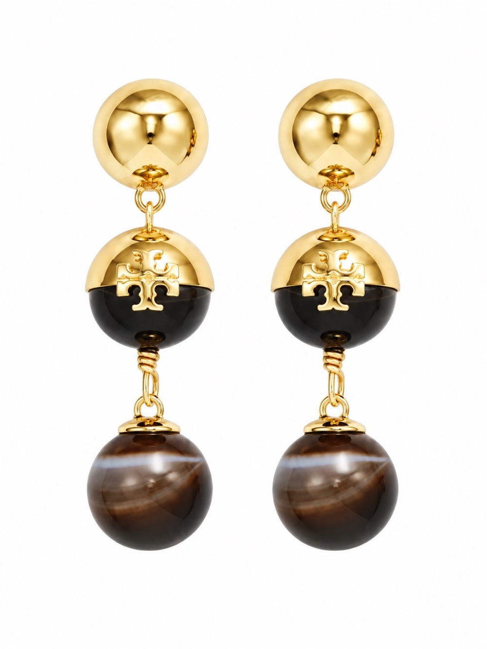 Tory Burch Logo Bead Linear Earrings.